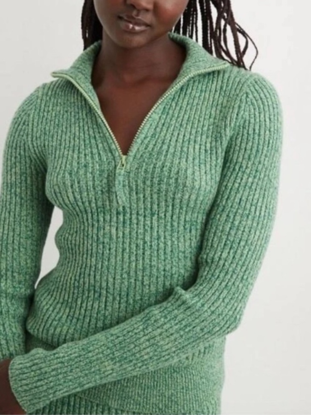 Aerie Late Night Quarter Zip Sweater Green Size Small